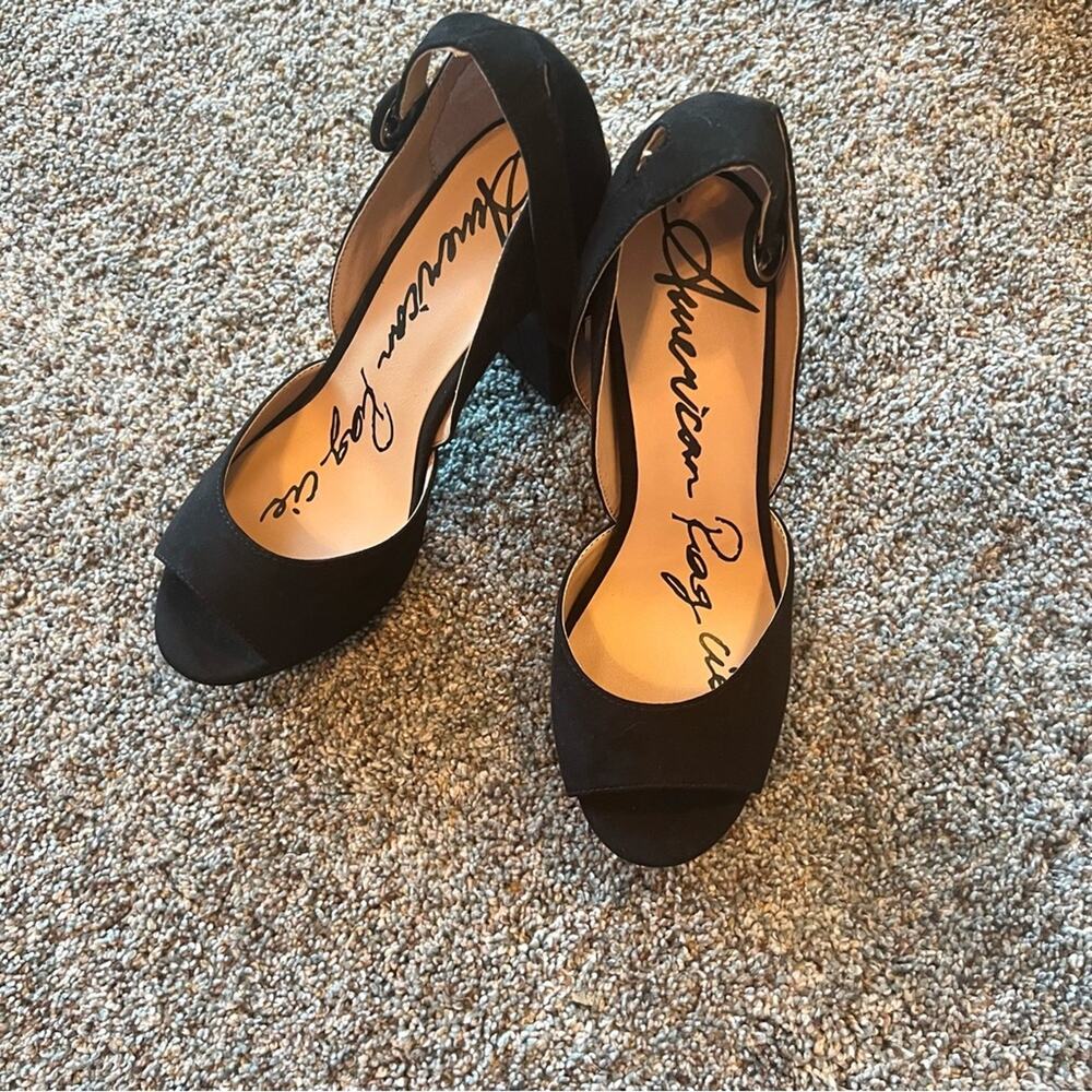 American Rag Black Block Heels w/ Ankle Straps Women's Size 7 WIDE Chunky Heel - Picture 7 of 11